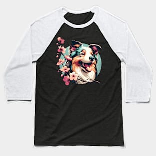 Miniature American Shepherd Enjoys Spring Cherry Blossoms Baseball T-Shirt